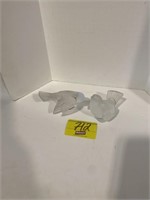 PAIR OF FROSTED LALIQUE SIGNED SPARROW BIRDS (ONE