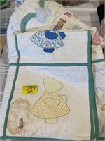 HAND STITCHED HOLLY HOBBIE QUILT (SOME STAINING),