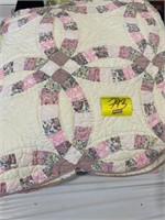 HAND STITCHED PINK DOUBLE WEDDING RING QUILT
