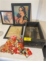 GROUP OF VINTAGE VALENTINE'S, FRAMED PINUP GIRLS,