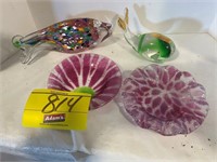 ART GLASS FISH & WHALE PAPERWEIGHTS, 2 PINK MINI