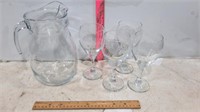 Glass Pitcher & 4 Wine Glasses