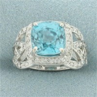 Swiss Blue Topaz and Diamond Halo Ring in 14k Whit
