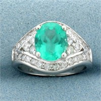 2ct Emerald and Diamond Ring in 14k White Gold