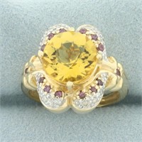 Citrine, Pink Sapphire, and Diamond Ring in 14k Ye