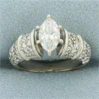 Vintage Marquise Diamond Engagement Ring in 14k Wh
