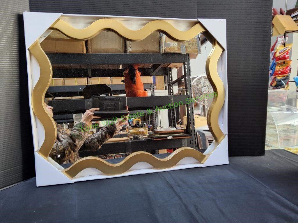 American Art Wavy Framed Mirror, Gold