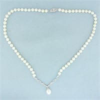 Vintage Cultured Pearl and Diamond V-Drop Necklace