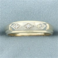 Mens Vintage 3 Stone Diamond Ring in 14k Yellow an