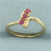 3-Stone Diagonal Ruby Ring in 10k Yellow Gold