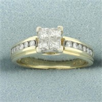 Invisible Set Diamond Engagement Ring in 14k Yello