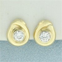 Bezel Set CZ Earrings in 18k Yellow Gold