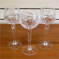 Cut Crystal Hock Wine Glasses Set of 3