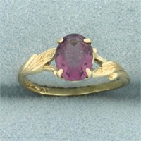 Vintage Amethyst Leaf Design Ring in 10k Yellow Go