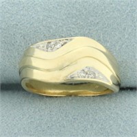 Pave Diamond Wave Design Ring in 14k Yellow Gold