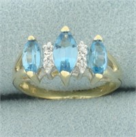 Marquise Blue Topaz and Diamond Ring in 14k Yellow