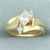 Marquise Diamond Engagement Ring and Wedding Band