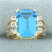 Swiss Blue Topaz and Diamond Statement Ring in 14k