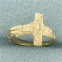 Childs Crucifix Ring in 14k Yellow Gold