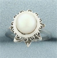 Vintage Cultured Akoya Pearl Crown Ring in 14k Whi