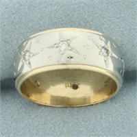 Star Design Diamond Band Ring in 14k Yellow and Wh