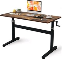 Adjustable Height- Mobile Crank Desk, Rustic Brown
