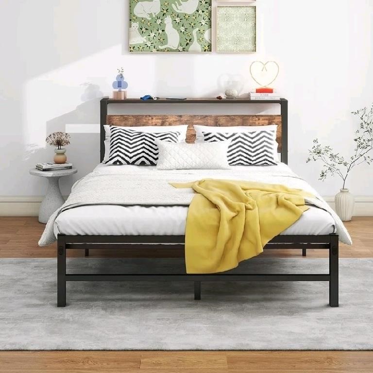 Arfarly Full Size Bed Frame with Wood Storage Head