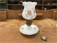 VTG Milk Glass Hand Painted Floral Lamp WORKS