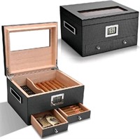 CIGARLOONG Cigar Humidor Box for 35-50 Cigars, Gla