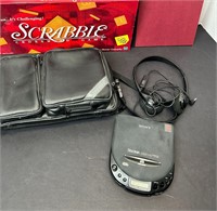VTG SONY DISCMAN WITH CARRY CASE & SCRABBLE BOARDS