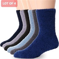 LOT OF 4 PACKS-Fuzzy Slipper Socks with Grips for