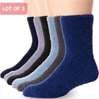 LOT OF 3 PACKS-Fuzzy Slipper Socks with Grips for