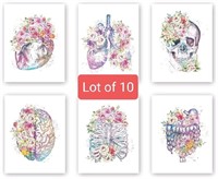 Lot of 10, Unframed Watercolor Flowers Wall Art Pr