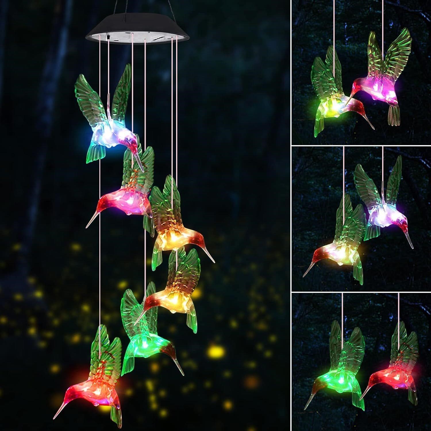 Hummingbird Solar Wind Chimes Color Changing