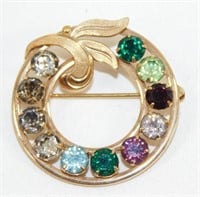 Vintage Gold Filled Colored Stone Brooch