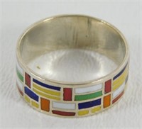 Sterling Silver Enamel Ring Signed Siam - Size
