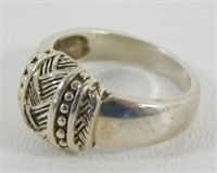 Sterling Silver Etched Dome Ring - Size 7