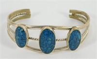 Mosaic Turquoise Cuff Bracelet - Signed Mexico