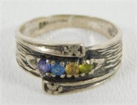 Sterling Silver Multi Colored Stone Ring - Size 6
