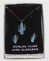 Sterling Silver Turquoise Cactus Necklace and