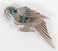 Sterling Silver Abalone Parrot Brooch / Pin - 2”