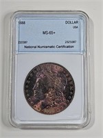 1888 MS 65 + Morgan Silver Dollar- $450 Median