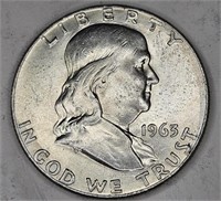 1963 d AU Grade franklin Half Dollar
