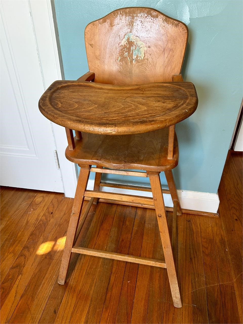 1950'S HIGHCHAIR - SOLID WOOD - DECAL IS FADED