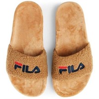 Fila Women S Fuzzy Slide Sandal  Beige Navy Red  7