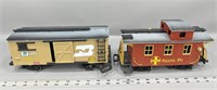 (2) G scale new bright caboose and freight car
