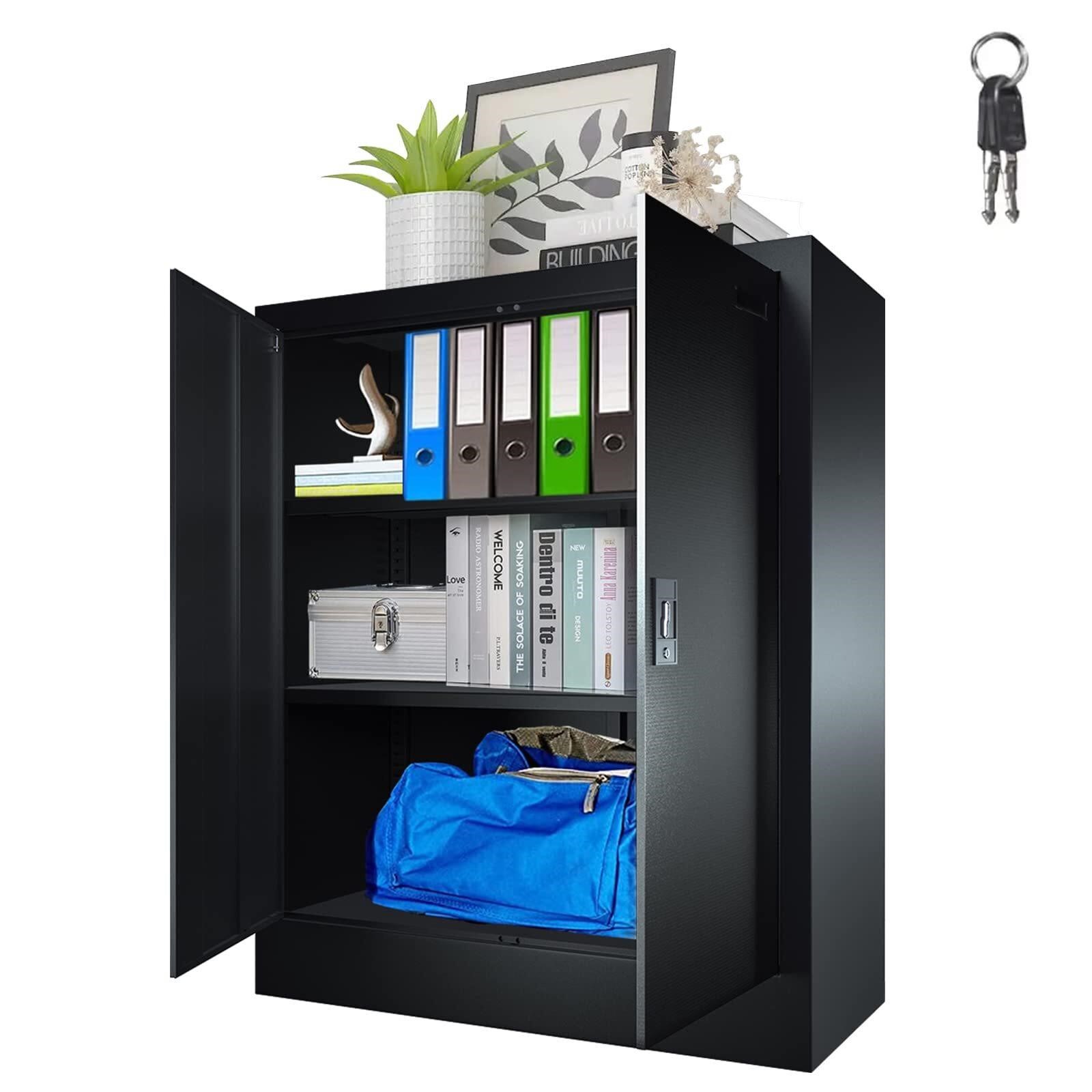 Metal Storage Cabinet - 42-Inch Black Lockable