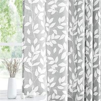 Grey Semi-Sheer Curtains for Bedroom 95" Long Whi