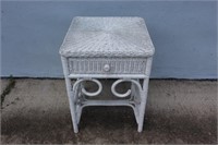 White wicker side table