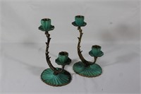 Vtg Pair Brass Candle Holders